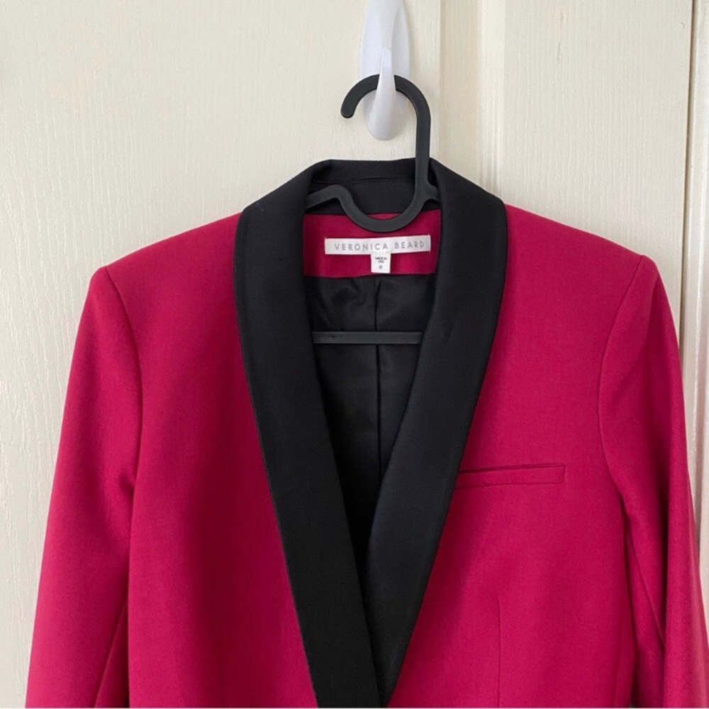 $650 Veronica Beard Keaton Shawl Lapel Tuxedo Fuchsia Pink Wool Jacket Blazer 0 - Picture 2 of 14